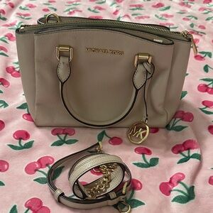 Michael Kors Beige Satchel with Gold Accents